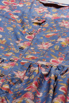 Blue Cotton Gathered Kurta Pants 2 Piece Set image number 1