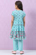 Turquoise Art Silk Straight Printed Kurta image number 4