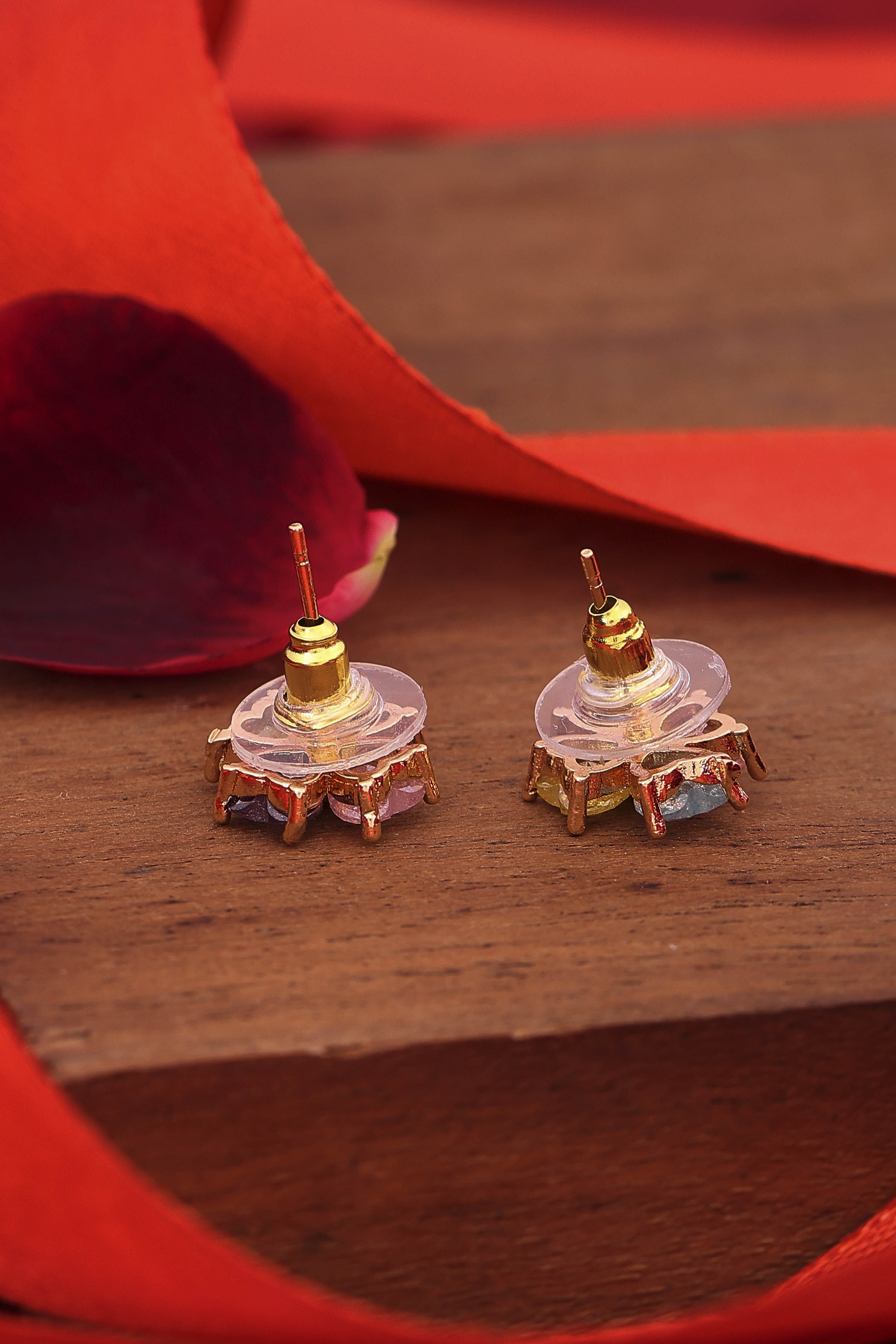 Multicolour Gold Plated Brass Floral Stud Earrings image number 2