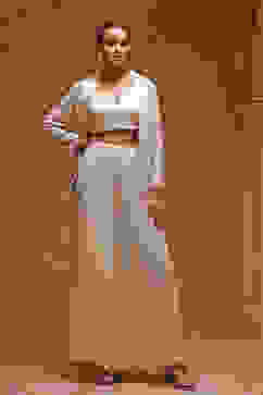 Ivory Poly Georgette Embroidered Fusion Set image number 0