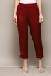 Maroon Viscose Slim Solid Pants image number 5