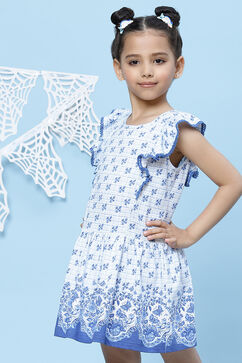 White Cotton Flared Printed Dress image number 2