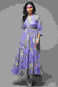 Lilac Cotton Tiered Printed Dress image number 1