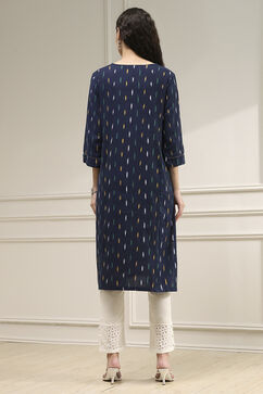 Indigo Blue Cotton Ikat Straight Kurta image number 3