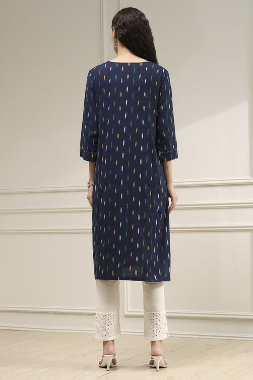 Indigo Blue Cotton Ikat Straight Kurta image number 3