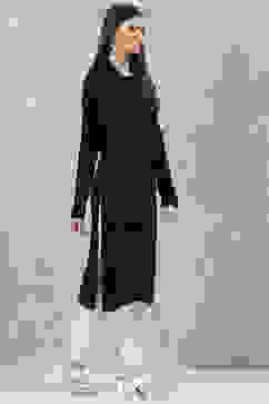 Black Acrylic Straight Scarf Set Yarndyed Kurta image number 5