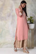 Light Pink Poly Cotton Straight Embroidered Kurta image number 3