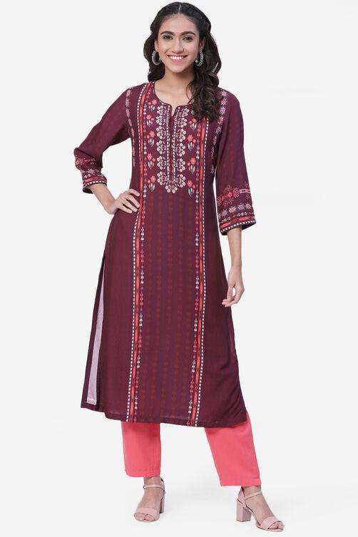 Berry Straight Rayon Kurta image number 0