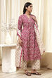 Red Cotton Printed Gathered Suit Set image number 5