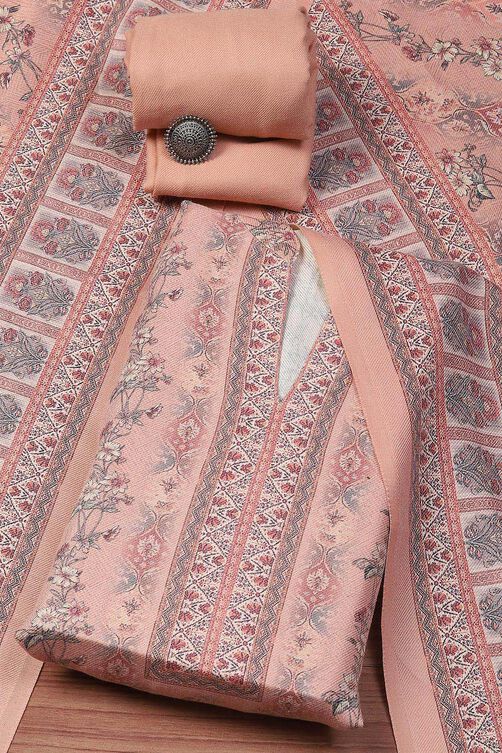 Pink Viscose Silk Placement Print Unstitched Suit Set image number 0