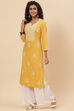 Yellow Cotton Straight Embroidered Kurta image number 2