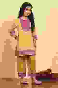 Yellow Viscose Blend Printed Straight Kurta Pants Set image number 5