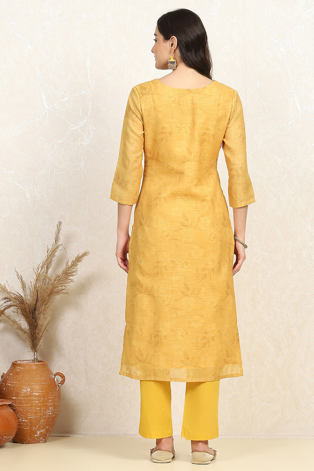 Mustard Linen Blend Digital Print Unstitched Suit Set image number 5