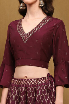 Wine Hand-Block Printed Festive Crop Top image number 1
