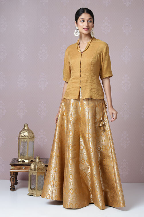 Sage Green Metallic Cotton Lehenga Set image number 7