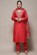 Pink Chanderi Unstitched Suit set image number 8