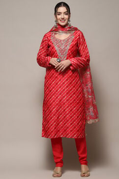 Pink Chanderi Unstitched Suit set image number 8