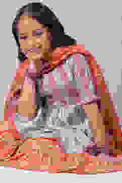 Aqua Coral Cotton Flared Garara Kurta Garara Suit Set image number 3