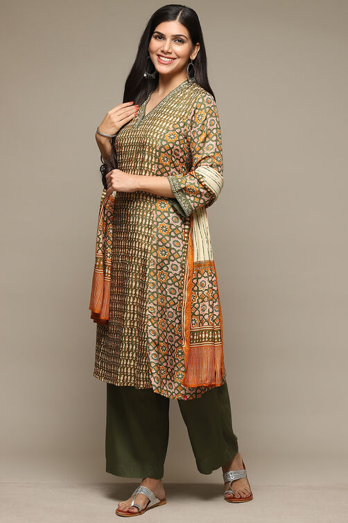 Green Modal A-Line Kurta Palazzo Suit Set image number 0