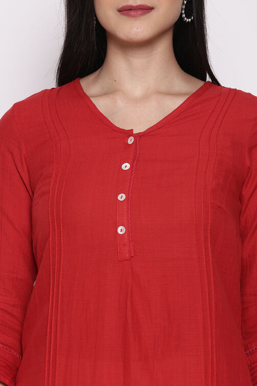 Red Cotton Solid Kurti image number 1