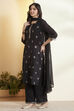 Black Yarndyed Straight Kurta Set image number 4