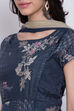 Navy Blue Cotton Silk Flared Kurta Slim Pant Suit Set image number 1