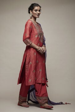 Red Cotton Straight Suit Set image number 4