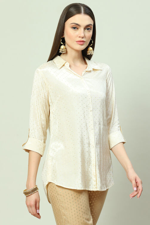 Beige Art Silk Straight Printed Shirt image number 3