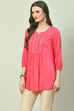 Pink LIVA Flared Solid Kurti image number 2