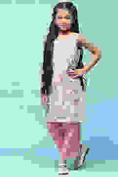 Mint Blue Cotton Yoke Embroidered Kurta With Solid Palazzo image number 0