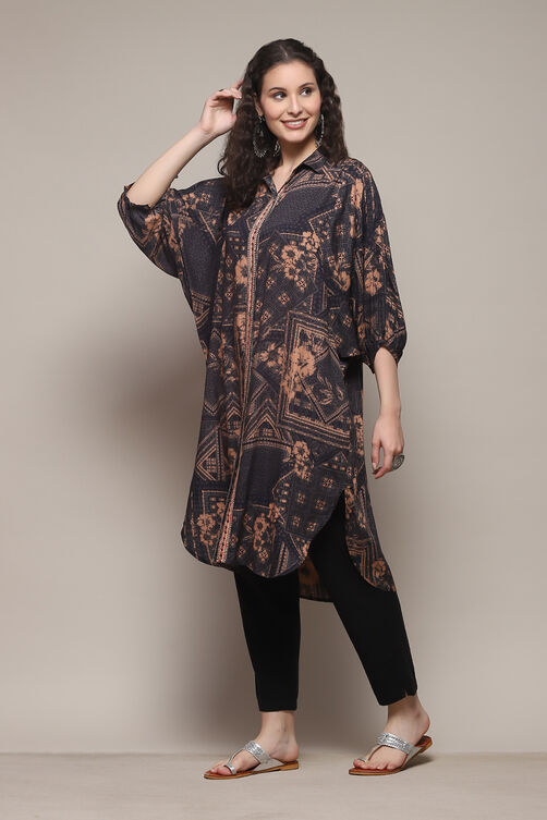 Black Printed High-Low Relaxed Fit Kurta image number 3
