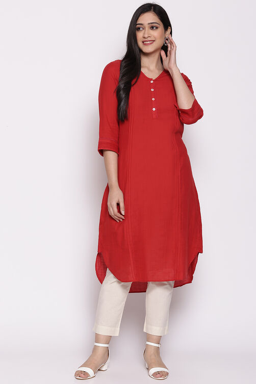 Red Cotton Solid Kurti image number 0