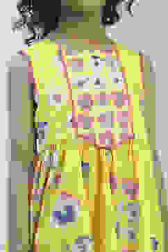 Yellow Cotton Peplum Gathered Suit Set image number 1