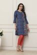 Indigo Blue Floral Printed Straight Kurta image number 0