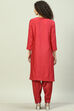 Berry Red Cotton Silk Straight Kurta Salwar Pant Suit Set image number 4