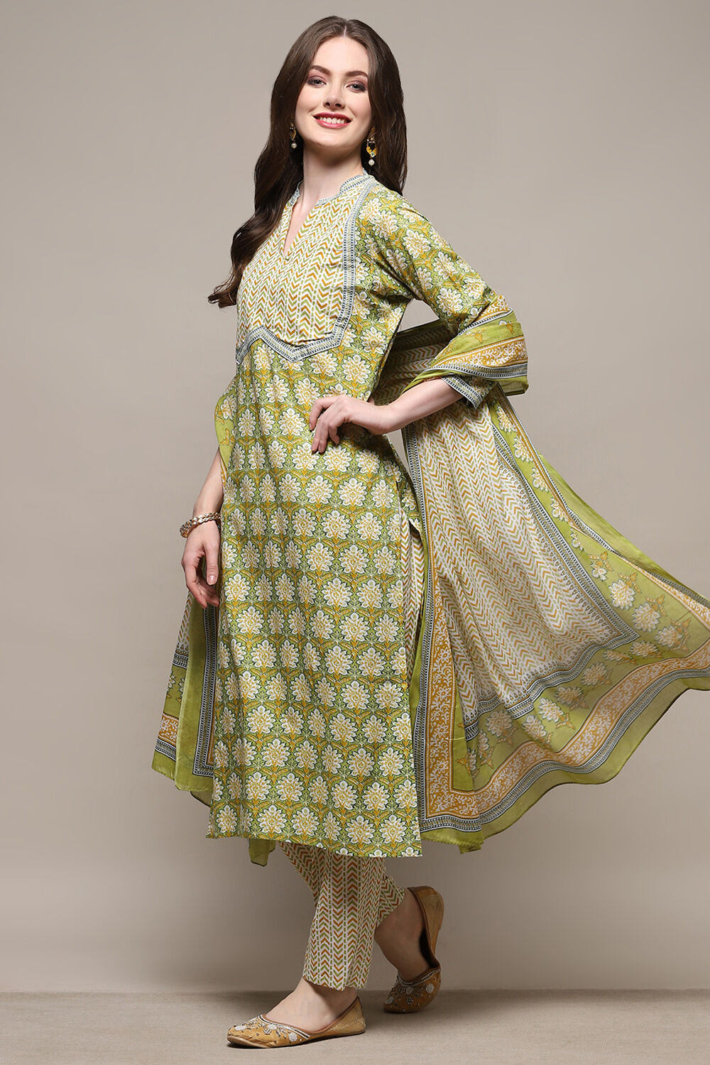 Blue Cotton Screen Printed Unstitched Suit Set image number 5