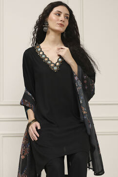 Black Solid Relaxed Straight Suit Set image number 6