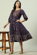 Purple Rayon Flared Printed Kurta Dress image number 4