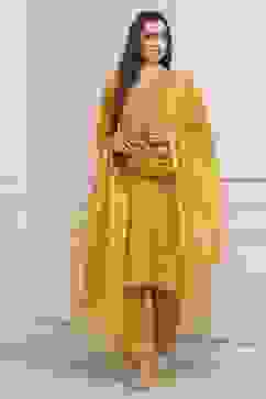 Mustard Yellow Dyed Embroidered Straight Suit Set image number 6