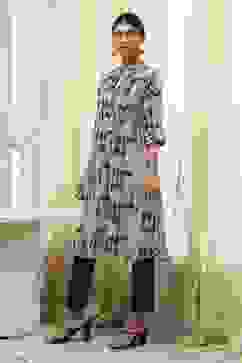 Grey Printed Pleated A-Line Kurta image number 2