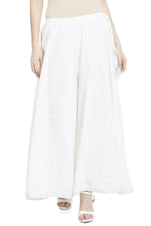White Cotton Flared Palazzo image number 0