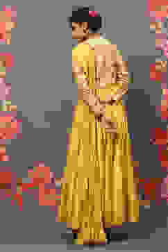 Rohit Bal Mustard Cotton Blend Anarkali Kurta Suit Set image number 4