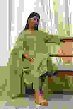 Green Solid A-Line Suit Set image number 0