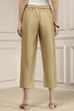 Beige Viscose Rayon Fitted Solid Pants image number 4
