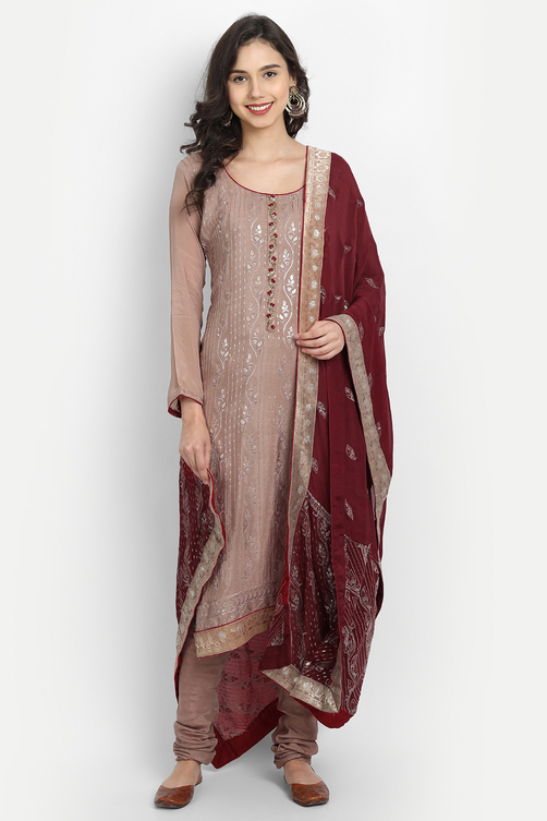 Red Silk Blend Unstitched Suit Set image number 0