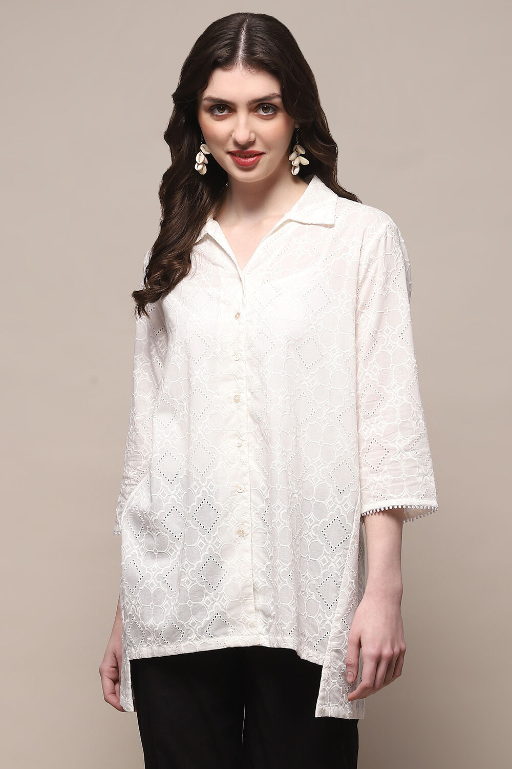 White Cotton Straight Kurta image number 5