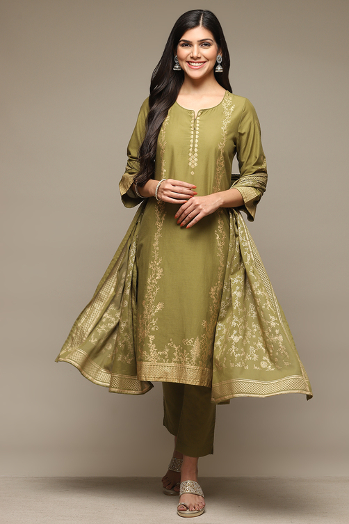 Red Cotton Straight Kurta Pants Suit Set image number 0