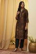Brown Floral Printed Straight Kurta