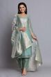 Green Unstitched dress material Suit Set image number 0