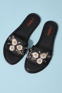 Black Embroidered Sandals image number 5